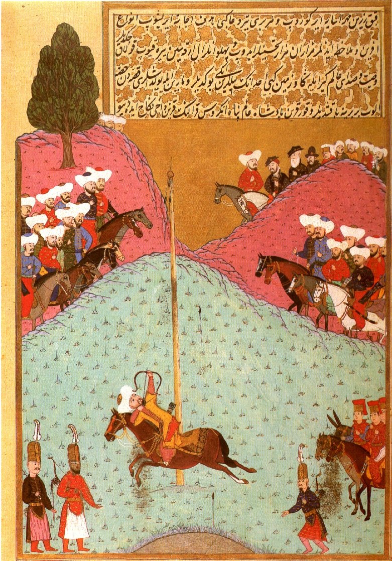 An Ottoman miniature Sultan Murad II at archery practice. 