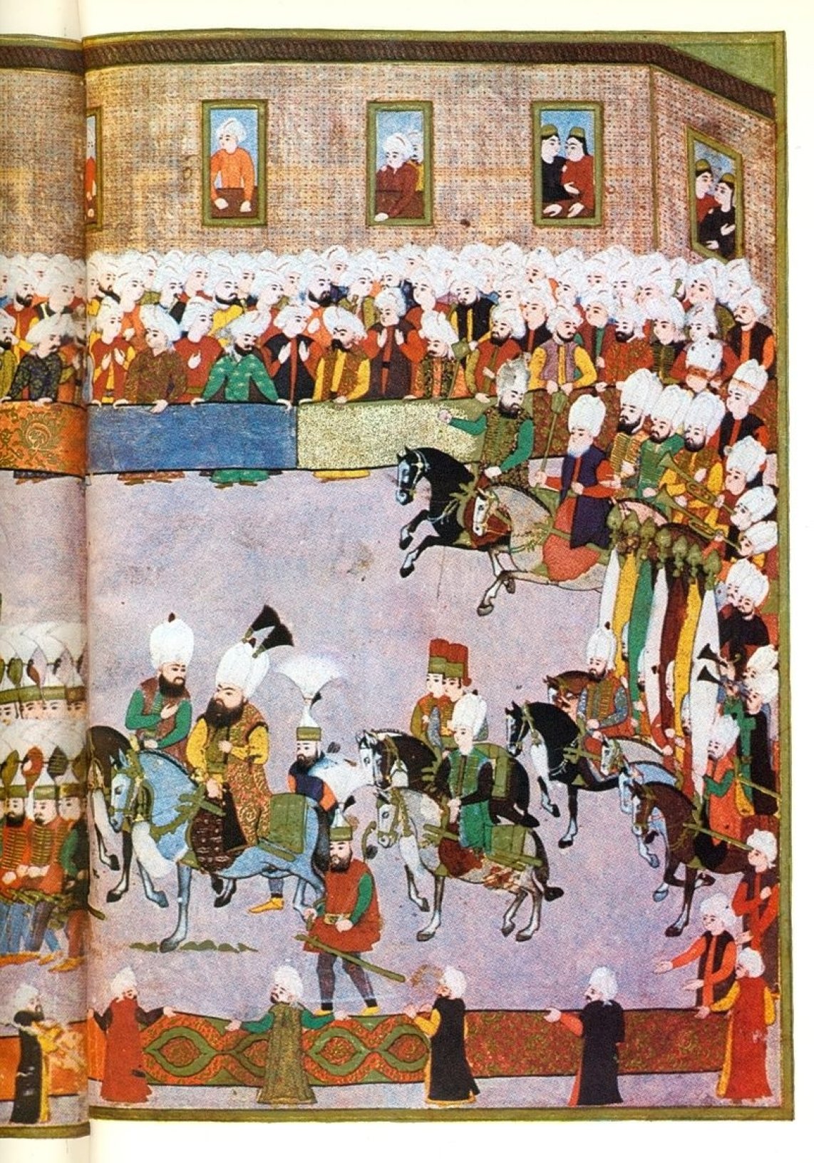 A miniature shows the victory parade of Sultan Mehmed III after the conquest of Eger.