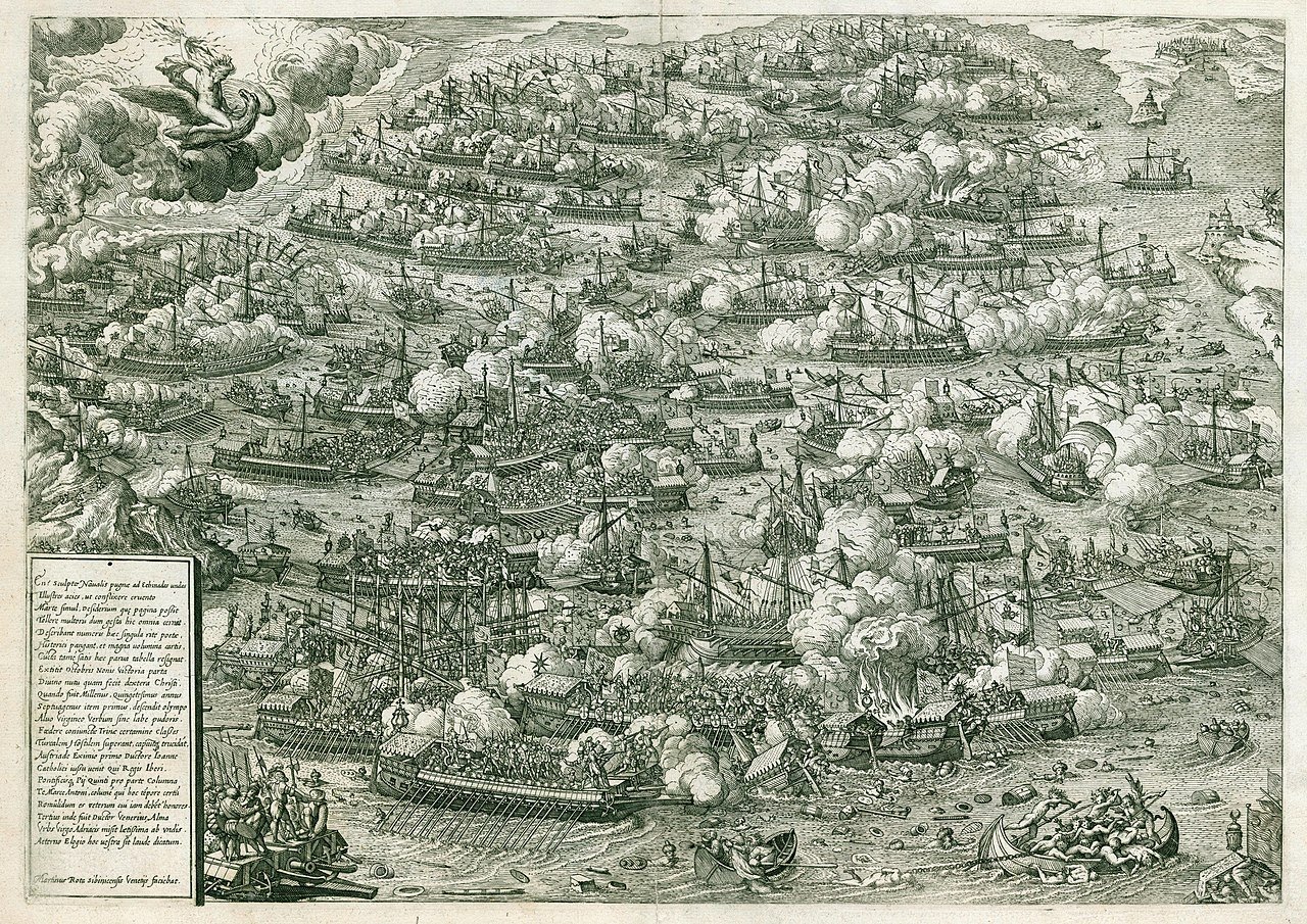 An engraving of the Battle of Lepanto by Martin Rota.