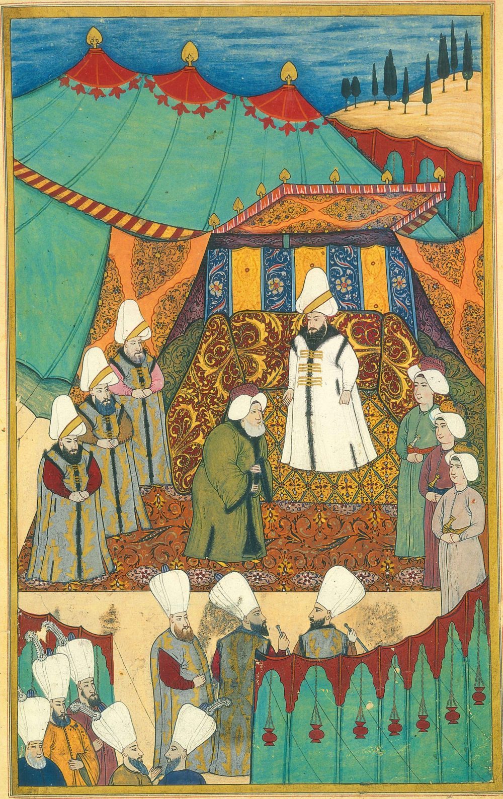 Hacı Mehmed Paşa, Sadrazam Nevşehirli İbrahim Paşa'ya temennâ ediyor (Surname-i Vehbi)