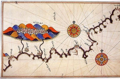 A map of Granada by the Ottoman cartographer Piri Reis, nephew of Kemal Reis.