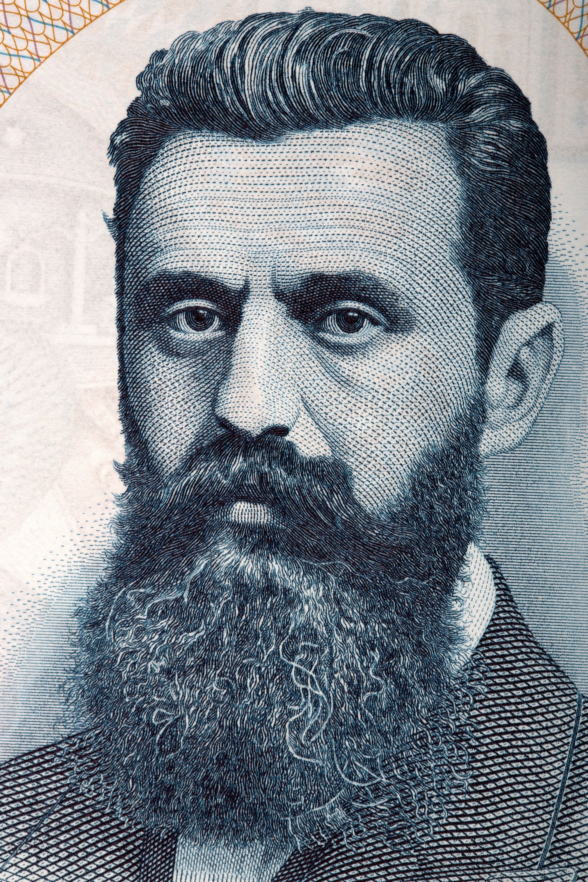 The portrait of Zionist figure Theodor Herzl taken from old Israeli currency.