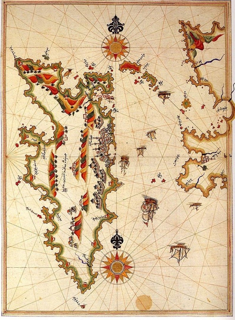 Chios in a map by Piri Reis.