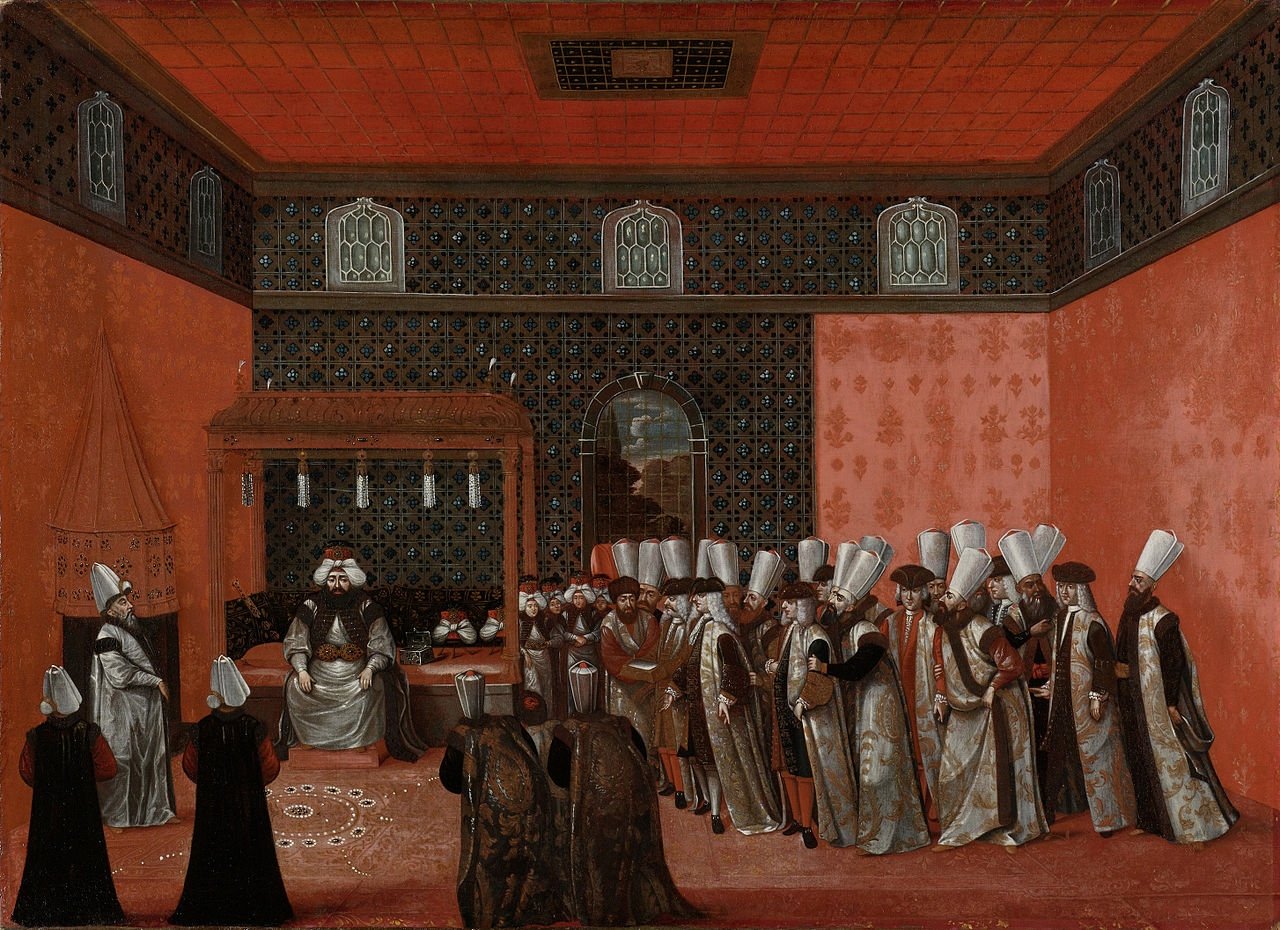 A painting shows that Sultan Ahmed III receives French ambassador Vicomte d'Andrezel at Topkapı Palace.