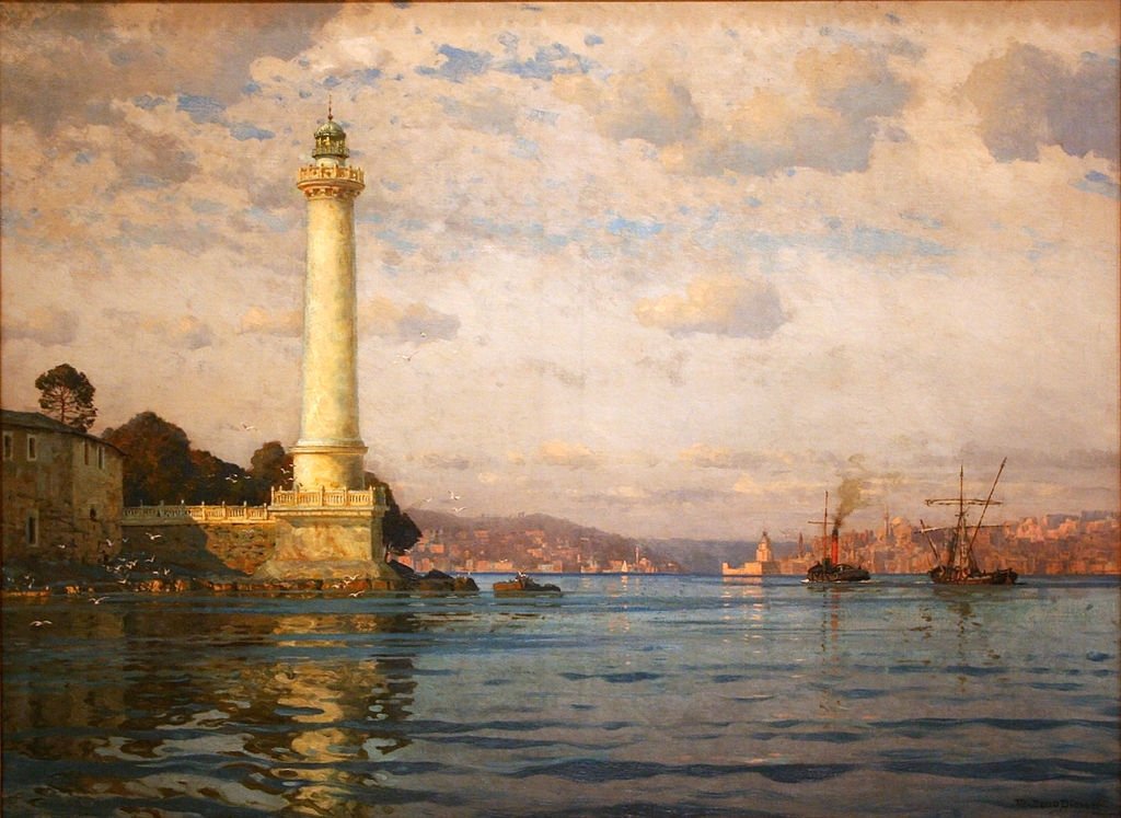 A painting depicts the Ahırkapı Lighthouse.