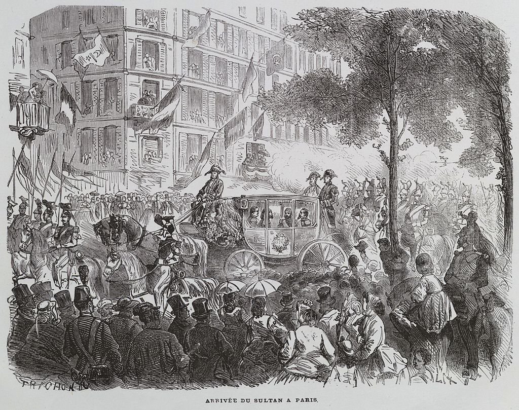 Sultan Abdülaziz, accompanied by Emperor Napoleon III, arrives in Paris in 1867. 