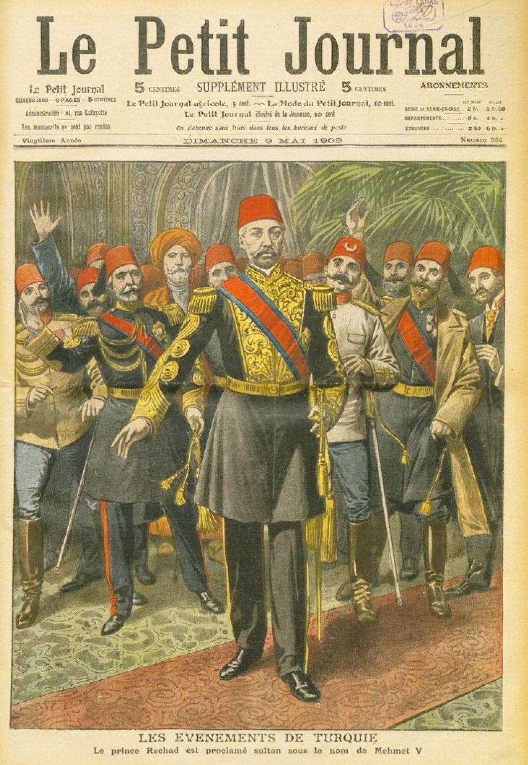 Le Petit Journal's coverage on Mehmed V's proclamation as the sultan.