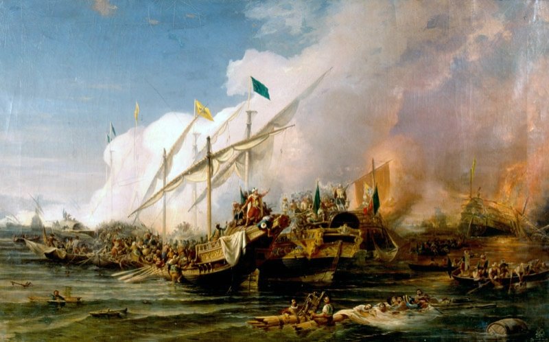 A painting depicts the Battle of Preveza. 