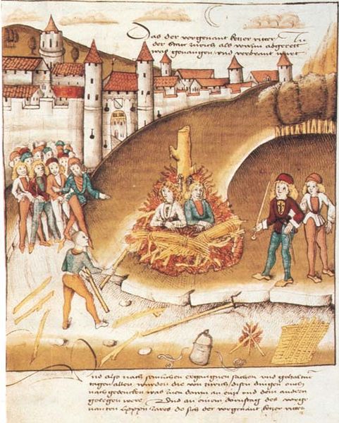 Ortaçağ Avrupa'sında homoseksüellerin yakılışını tasvir eden resim