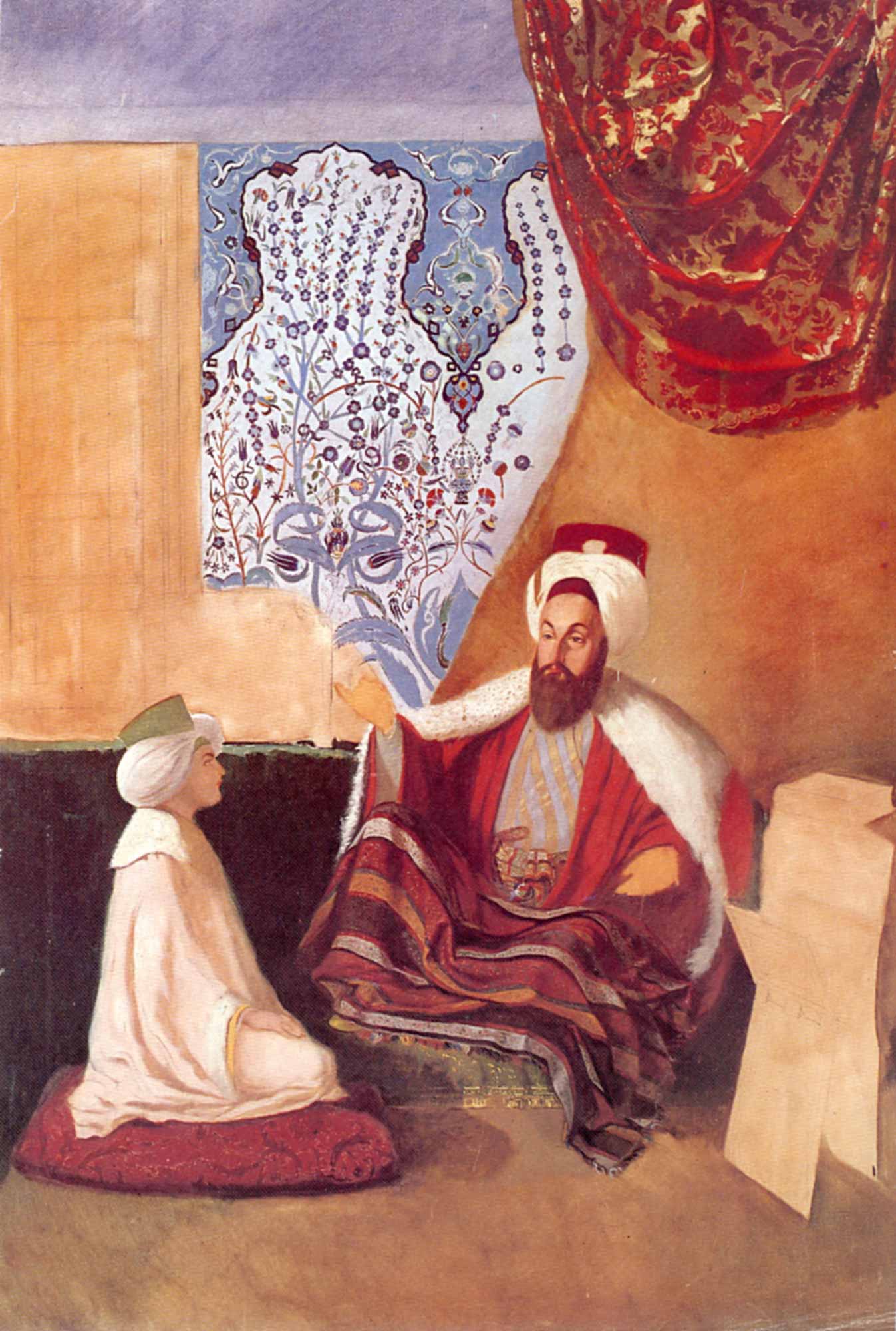 A painting depicting the Sultan Selim III and Shahzade Mahmud